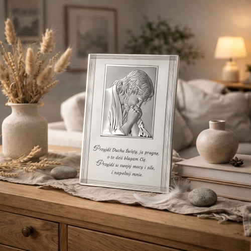 Obrazek srebrny Jezus – Przyjdź Duchu Święty 16×25 | ARGENTO SACRO™