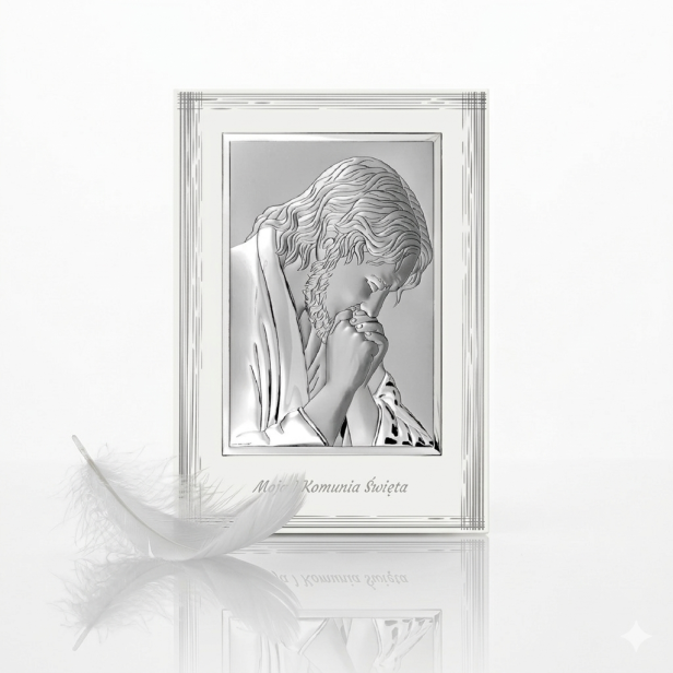 Obrazek srebrny Jezus Chrystus „Moja I Komunia Święta” | SILVER COMMUNIO™