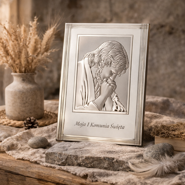 Obrazek srebrny Jezus Chrystus „Moja I Komunia Święta” | SILVER COMMUNIO™