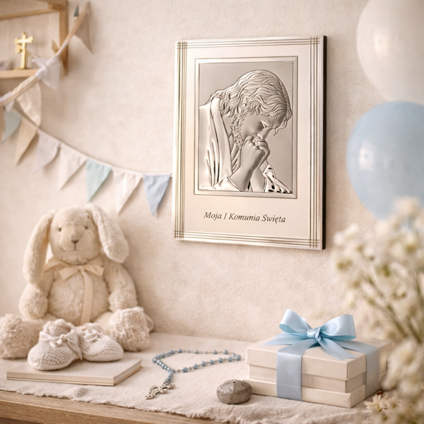 Obrazek srebrny Jezus Chrystus „Moja I Komunia Święta” | SILVER COMMUNIO™