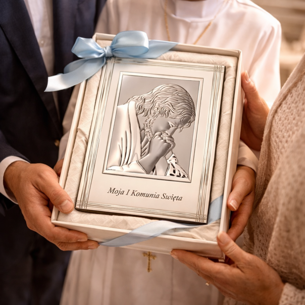 Obrazek srebrny Jezus Chrystus „Moja I Komunia Święta” | SILVER COMMUNIO™