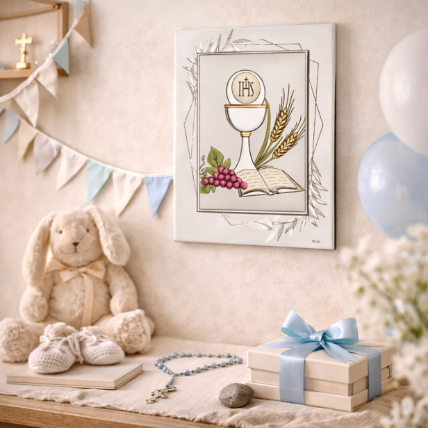 Obrazek srebrny Hostia Pamiątka I Komunii Świętej 20×15 | SILVER COMMUNIO™