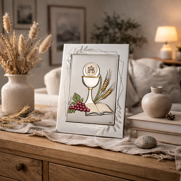 Obrazek srebrny Hostia Pamiątka I Komunii Świętej 20×15 | SILVER COMMUNIO™