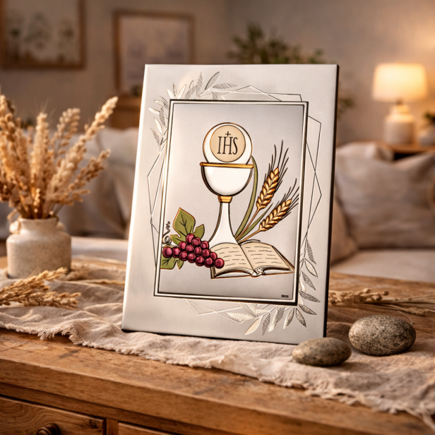 Obrazek srebrny Hostia Pamiątka I Komunii Świętej 20×15 | SILVER COMMUNIO™