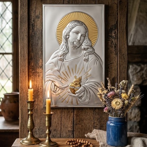 Obrazek srebrny Najświętsze Serce Jezusa 12 x 20 | ARGENTO SACRO™