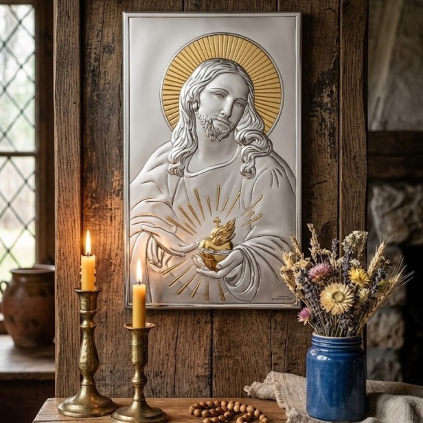 Obrazek srebrny Najświętsze Serce Jezusa 12 x 20 | ARGENTO SACRO™