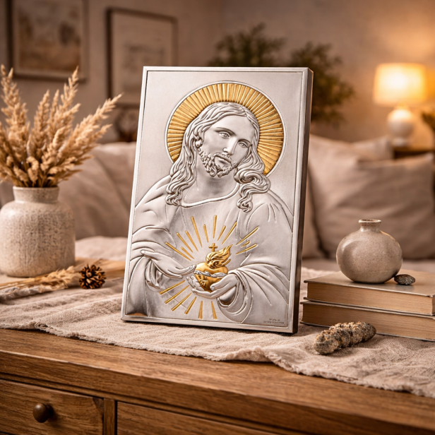 Obrazek srebrny Najświętsze Serce Jezusa 12 x 20 | ARGENTO SACRO™