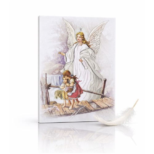 Obraz sakralny ICONIC™ – Anioł Stróż na mostku 17×23 cm