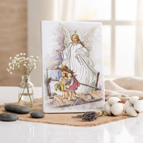 Obraz sakralny ICONIC™ – Anioł Stróż na mostku 17×23 cm