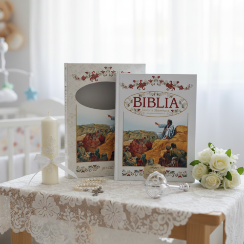 aranżacja Biblia Historia Zbawienia w Opowiadaniach z grawerem – Pamiątka Chrztu Świętego | Prezent religijny