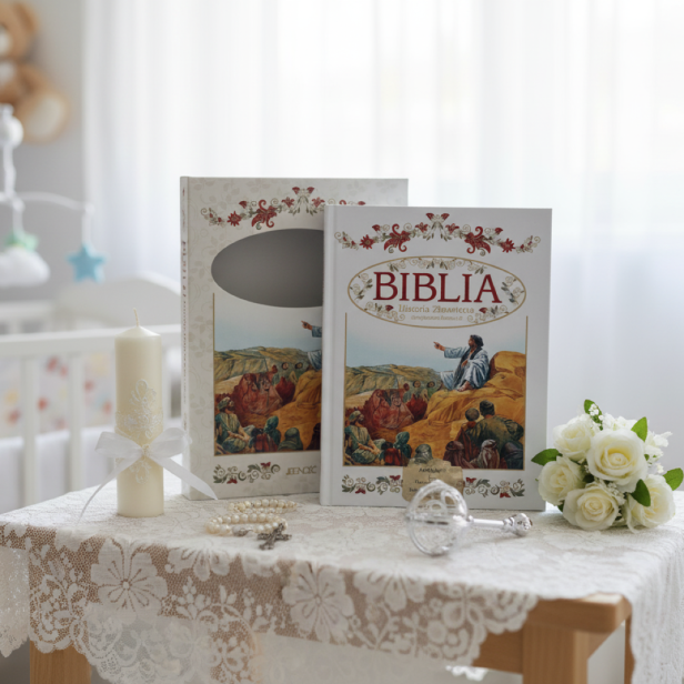 aranżacja Biblia Historia Zbawienia w Opowiadaniach z grawerem – Pamiątka Chrztu Świętego | Prezent religijny