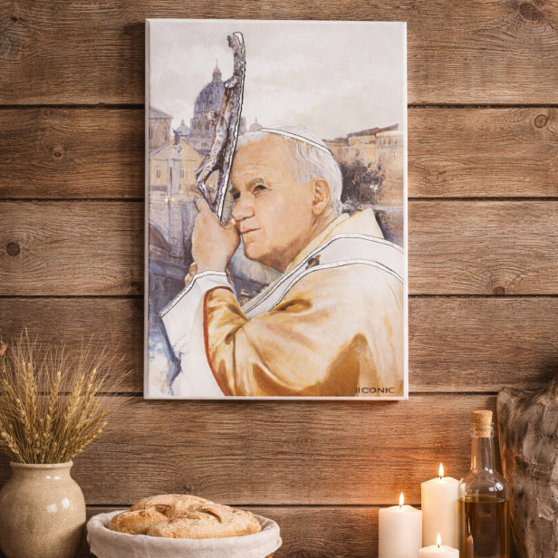 Obraz sakralny ICONIC™ – Święty Jan Paweł II [różne rozmiary] – efekt 3D