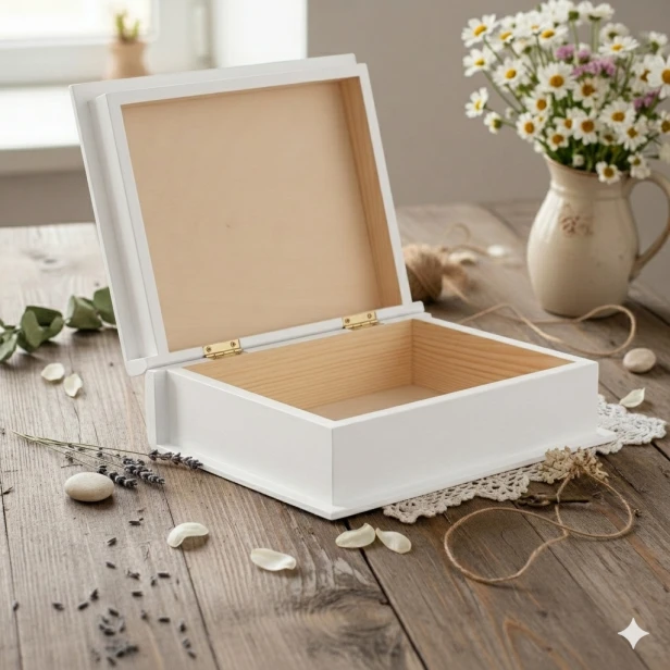 Drewniane pudełko z drewna lipowego 24×19×7,5 cm – LIPOWY BOX™ WHITE