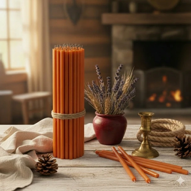 Ofiarki cerkiewne pomarańczowe – świece z wosku pszczelego 50 szt.