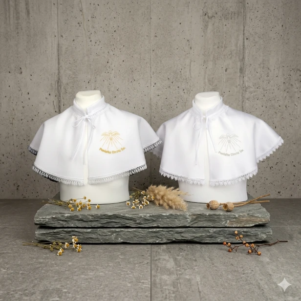 Bez personalizacji - Szatka do Chrztu dla starszego dziecka – pelerynka z haftem Duch Święty | Linia SIGNUM