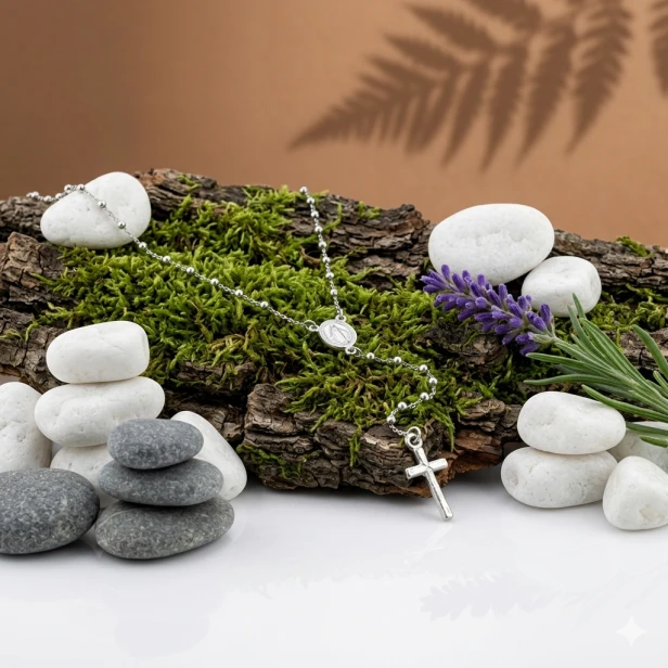 Srebrny różaniec pr.925, Cudowny Medalik - naszyjnik | Symbol wiary i elegancji