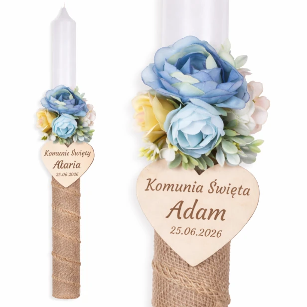 Komunijny świeca z dekoracjami rustykalnymi.png