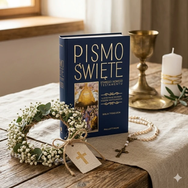 Biblia Tysiąclecia w eleganckiej oprawie z grawerem | Pismo Święte ST i NT | Prezent religijny i pamiątka sakramentalna