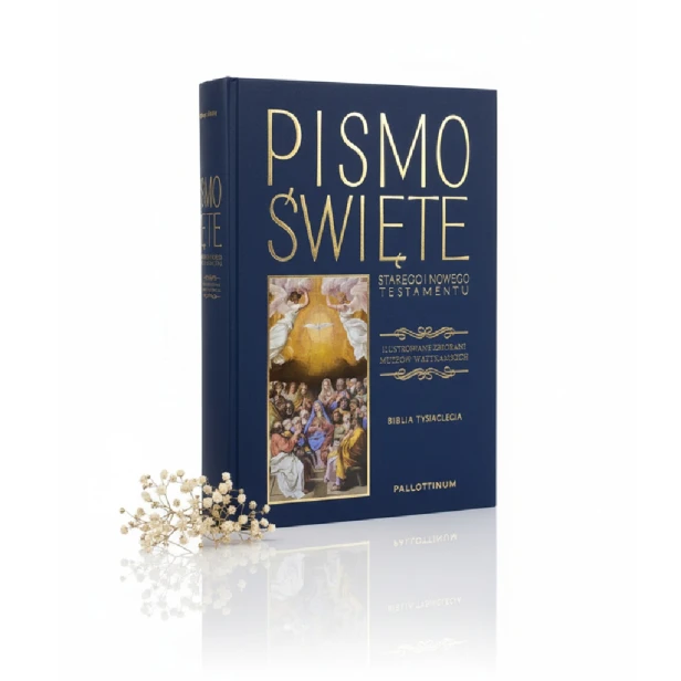 okładka granatowa - Biblia Tysiąclecia w eleganckiej oprawie z grawerem | Pismo Święte ST i NT | Prezent religijny i pamiątka sakramentalna