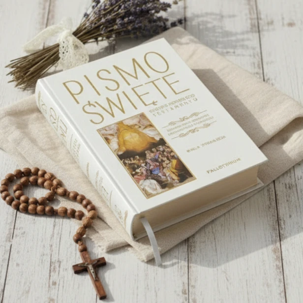 spojrzenie wewnątrz - Biblia Tysiąclecia w eleganckiej oprawie z grawerem | Pismo Święte ST i NT | Prezent religijny i pamiątka sakramentalna