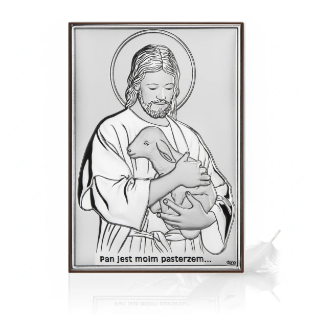 Obrazek srebrny „Pan jest moim Pasterzem” – Chrystus Dobry Pasterz 20×15 cm | ARGENTO SACRO™