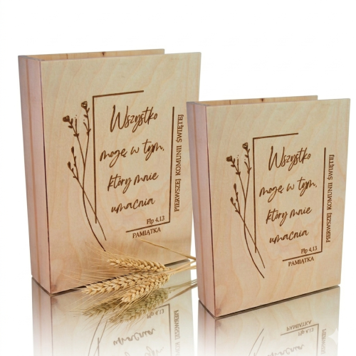 Drewniane pudełko komunijne ELEGANCE z grawerem – LIPOWY BOX IHS™