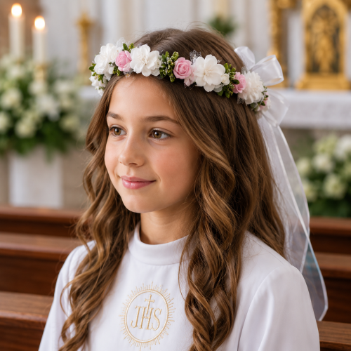 Wianek komunijny – Linia CORONA™ | Różowa Harmonia