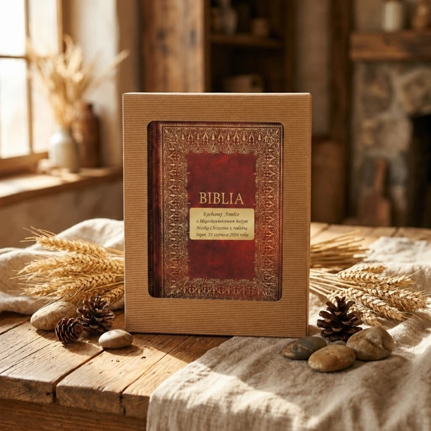 Biblia Rodzinna Domowa z grawerowaną personalizacją – Pismo Święte w etui, elegancka pamiątka religijna dla rodziny