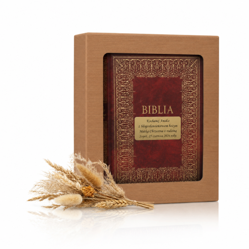 Biblia Rodzinna Domowa z grawerowaną personalizacją – Pismo Święte w etui, elegancka pamiątka religijna dla rodziny