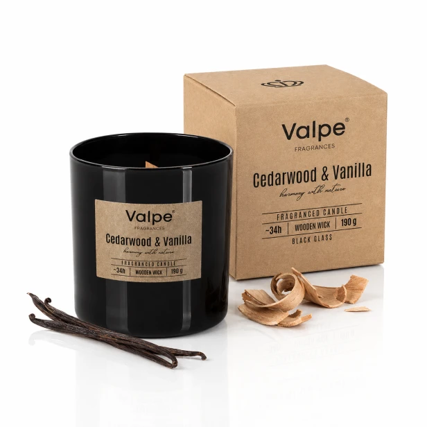 Świeca zapachowa CEDARWOOD & VANILLA z drewnianym knotem – cedr i wanilia