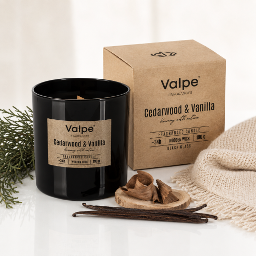 Świeca zapachowa CEDARWOOD & VANILLA z drewnianym knotem – cedr i wanilia