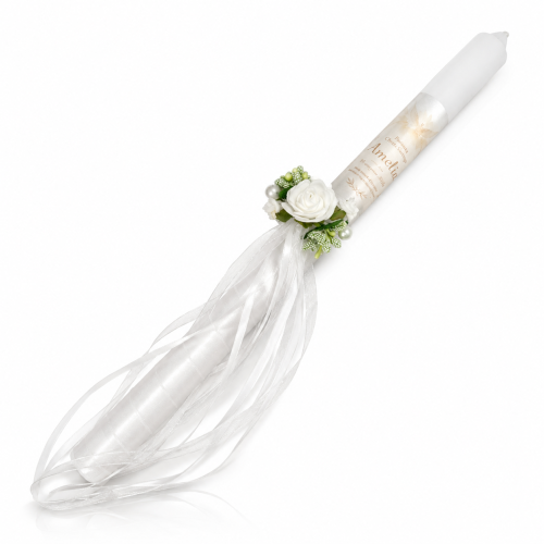 Świeca na Chrzest Święty LUMEN™ – personalizowana z gołębicą i stroikiem