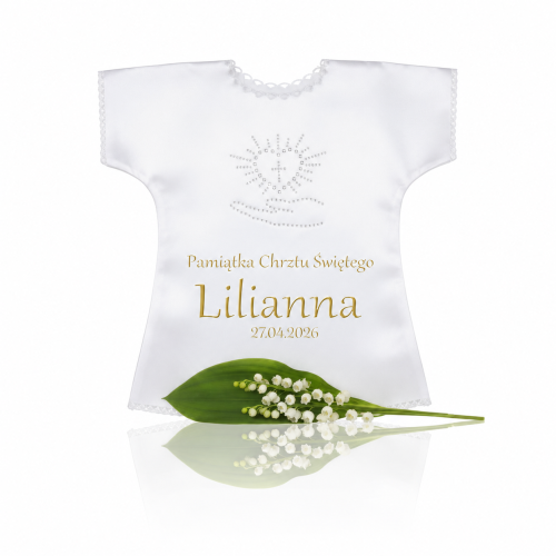 Szatka na Chrzest PURE HEART z dżetami – personalizowana koszulka Chrztu Świętego
