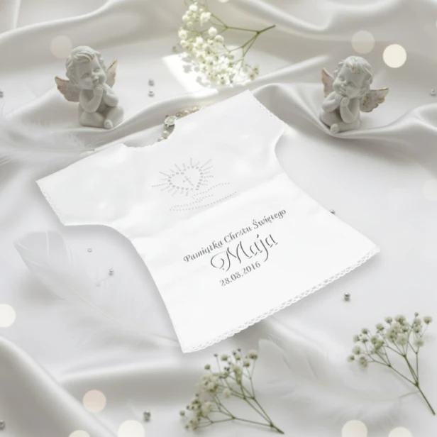 BIAŁY - Szatka na Chrzest PURE HEART z dżetami – personalizowana koszulka Chrztu Świętego