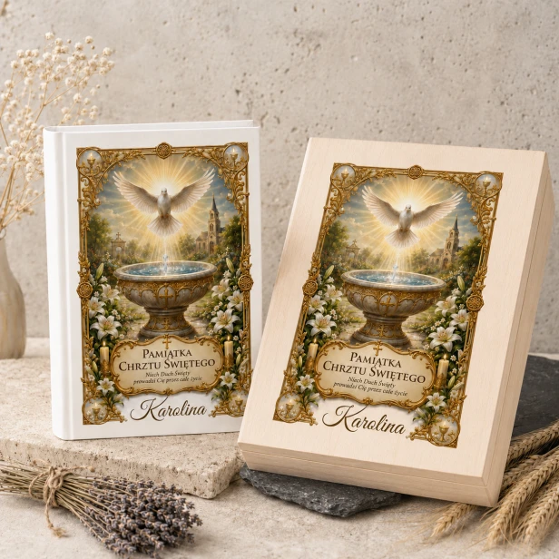 Moja Pierwsza Biblia – Pamiątka Chrztu Świętego „Duch Święty” z personalizacją | Kolekcja LUMEN™