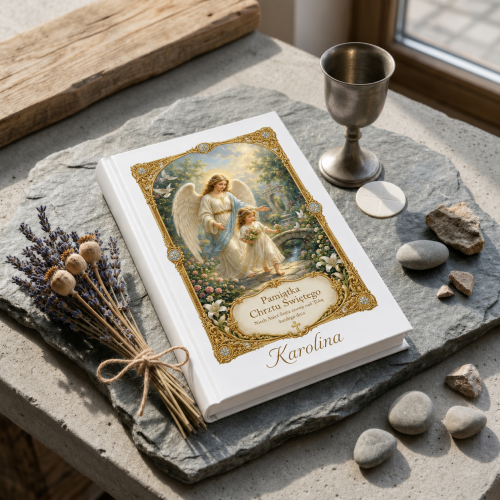 Moja Pierwsza Biblia – Pamiątka Chrztu Świętego „Anioł Stróż” z personalizacją | Kolekcja LUMEN™
