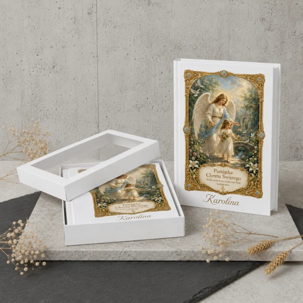 Moja Pierwsza Biblia – Pamiątka Chrztu Świętego „Anioł Stróż” z personalizacją | Kolekcja LUMEN™