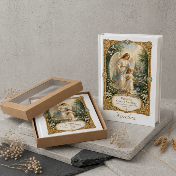 Moja Pierwsza Biblia – Pamiątka Chrztu Świętego „Anioł Stróż” z personalizacją | Kolekcja LUMEN™