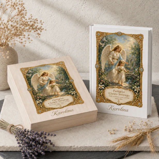 Moja Pierwsza Biblia – Pamiątka Chrztu Świętego „Anioł Stróż” z personalizacją | Kolekcja LUMEN™