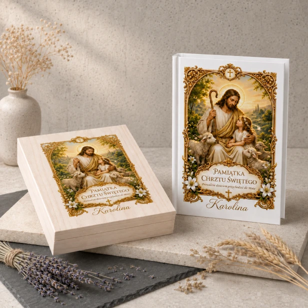 Moja Pierwsza Biblia – Pamiątka Chrztu Świętego „Dobry Pasterz” z personalizacją | Kolekcja LUMEN™