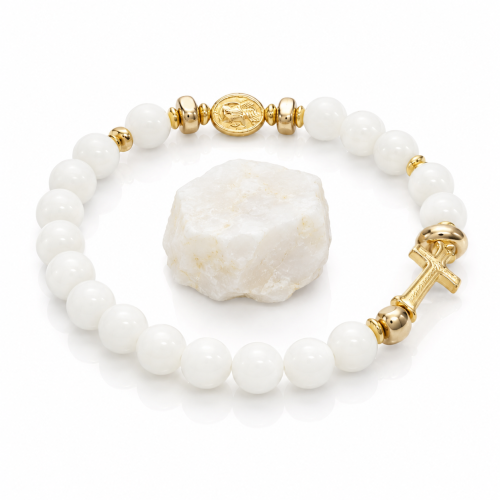 SacraStone™ AVE MARIA – Bransoletka różańcowa OPAL BIAŁY