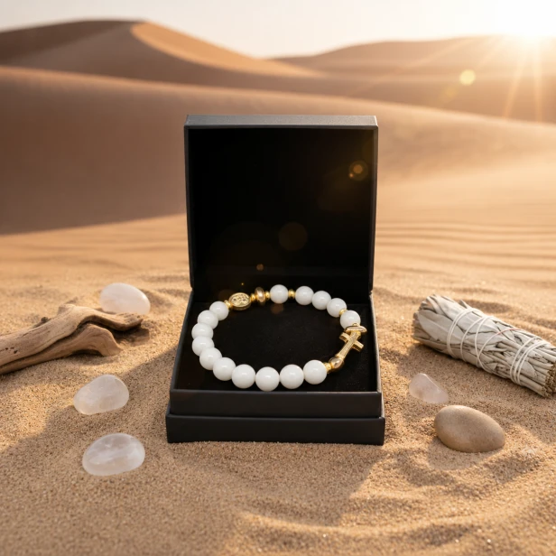 SacraStone™ AVE MARIA – Bransoletka różańcowa OPAL BIAŁY