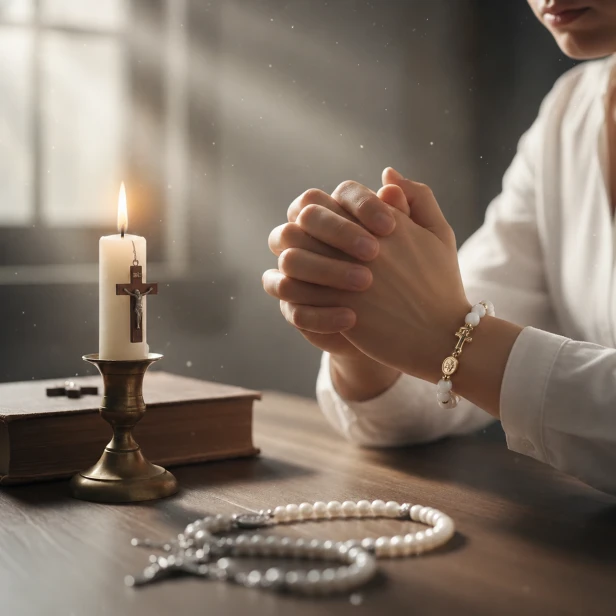 SacraStone™ AVE MARIA – Bransoletka różańcowa OPAL BIAŁY