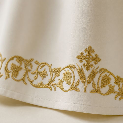 Alba kapłańska biała tropik – haft krzyż u dołu | Szaty liturgiczne