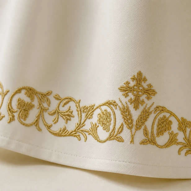 Alba kapłańska biała tropik – haft krzyż u dołu | Szaty liturgiczne