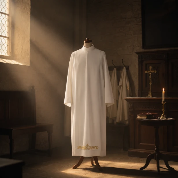 Alba kapłańska biała tropik – haft krzyż u dołu | Szaty liturgiczne