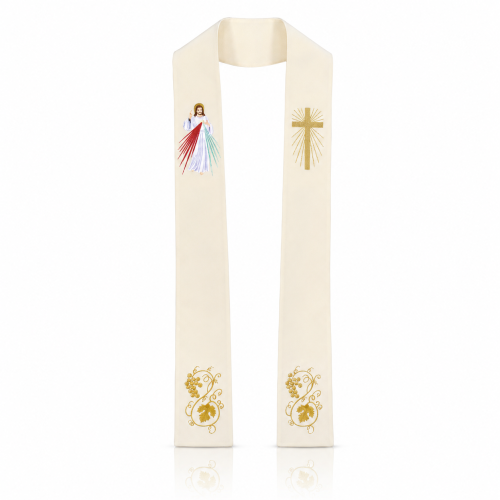 Stuła kapłańska haftowana – Jezus Miłosierny | Szaty liturgiczne