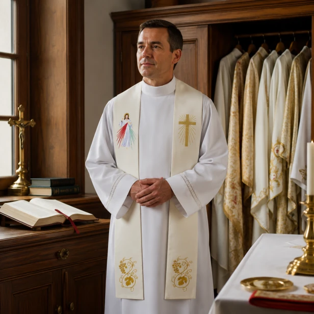 Stuła kapłańska haftowana – Jezus Miłosierny | Szaty liturgiczne