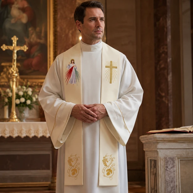 Stuła kapłańska haftowana – Jezus Miłosierny | Szaty liturgiczne