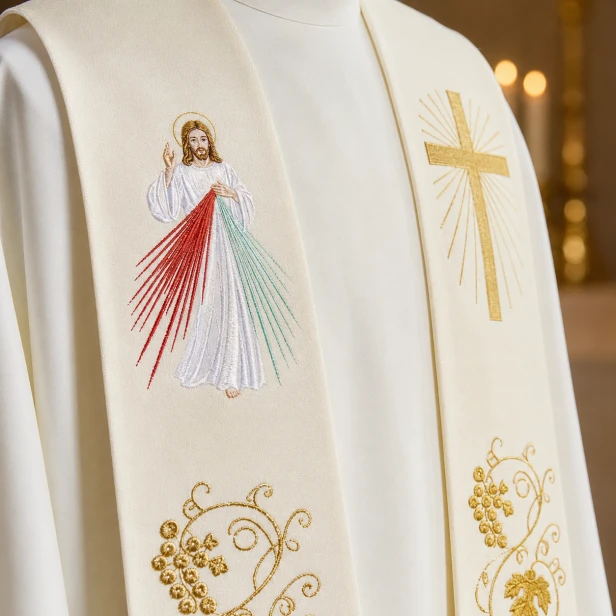 Stuła kapłańska haftowana – Jezus Miłosierny | Szaty liturgiczne
